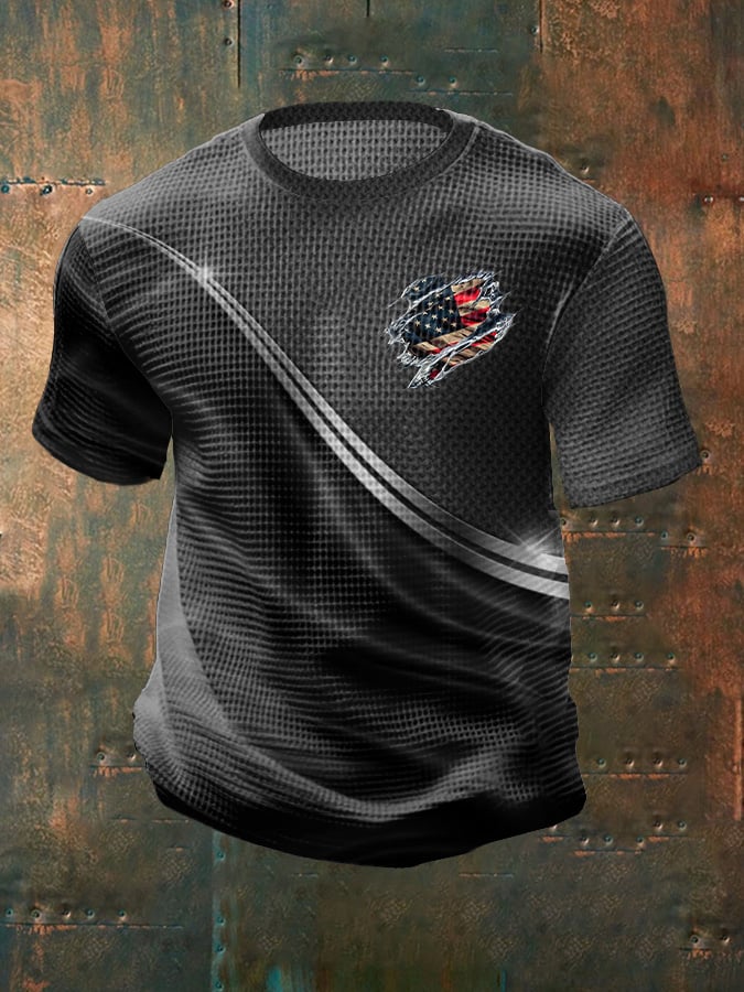 Camiseta casual Independence Day Flag gráfico estampado Round Neck de manga corta para hombre