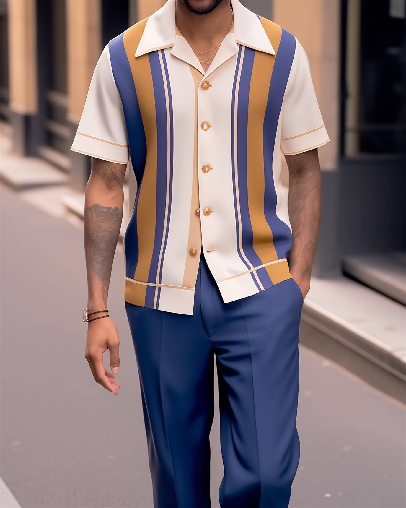 Camisa retro estampado de manga corta casual Wear 1600 para hombre