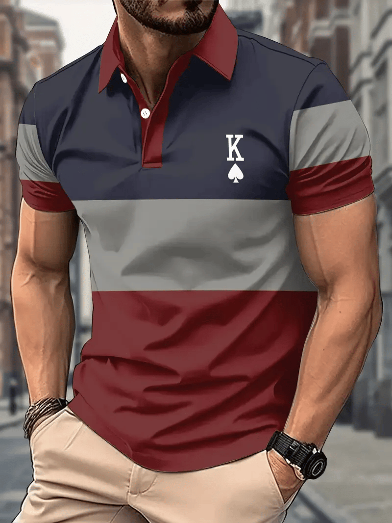 Camisa polo ejecutivo rayas Logo con botones de manga corta para hombre
