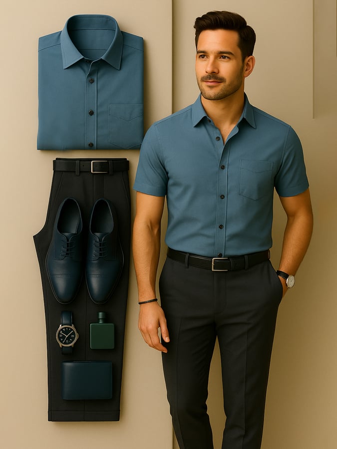 Camisa de moda High-End Light de lujo solapa de manga corta para hombre