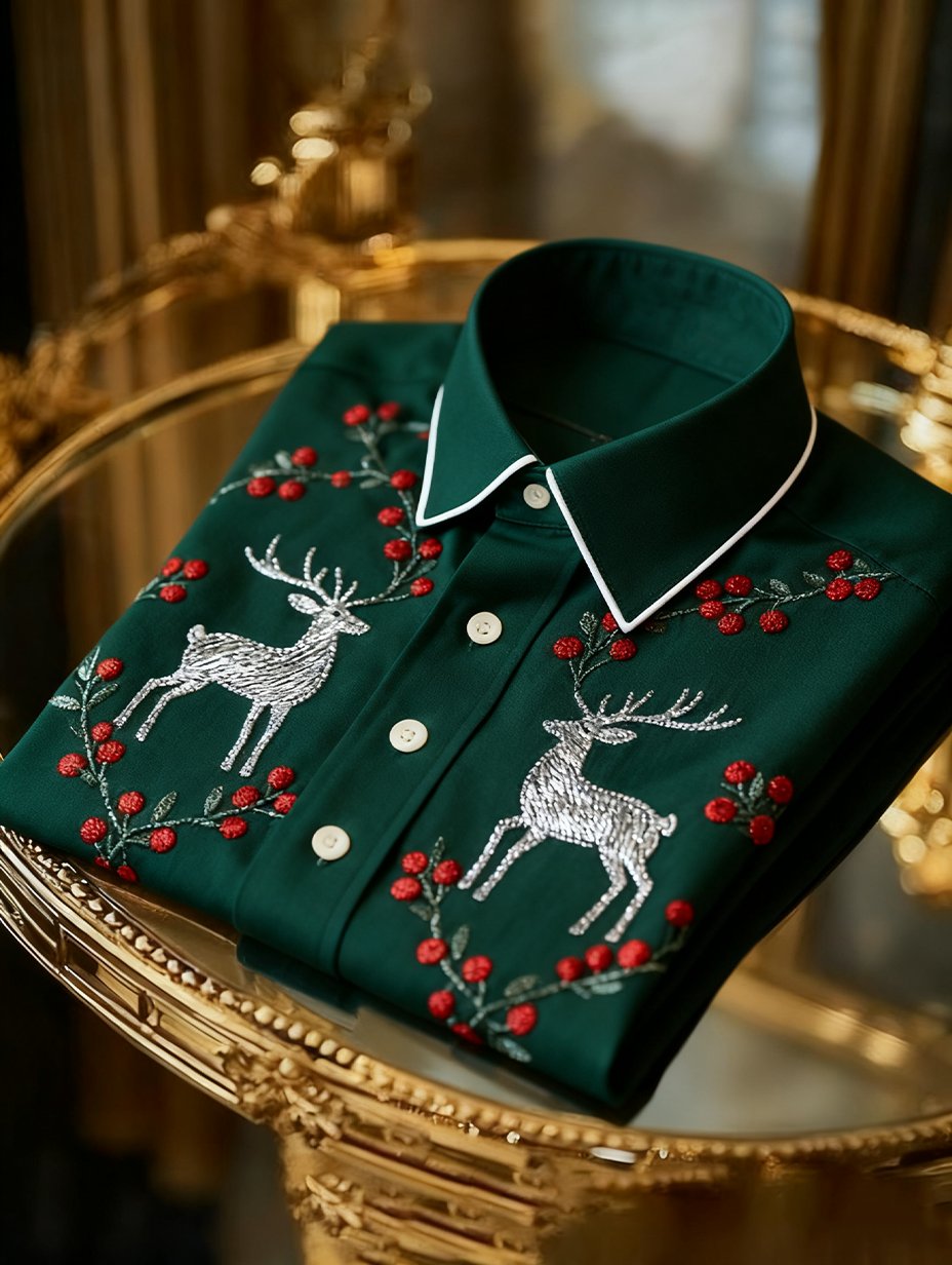 Camisa Christmas de manga larga con botones para hombre