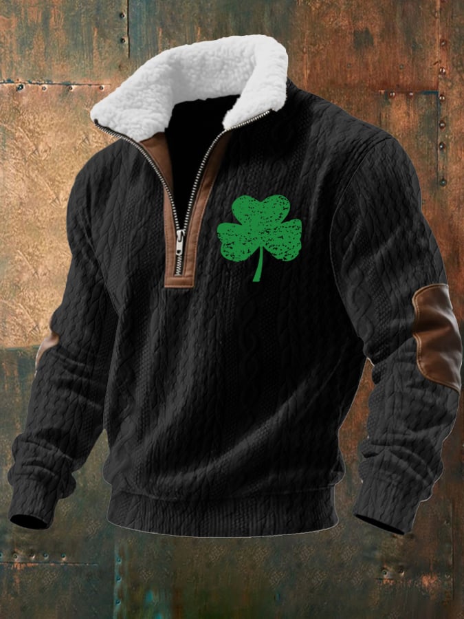 Sudadera St. Patrick's Clover jacquard Fabric cierre Fur cuello de manga larga para hombre