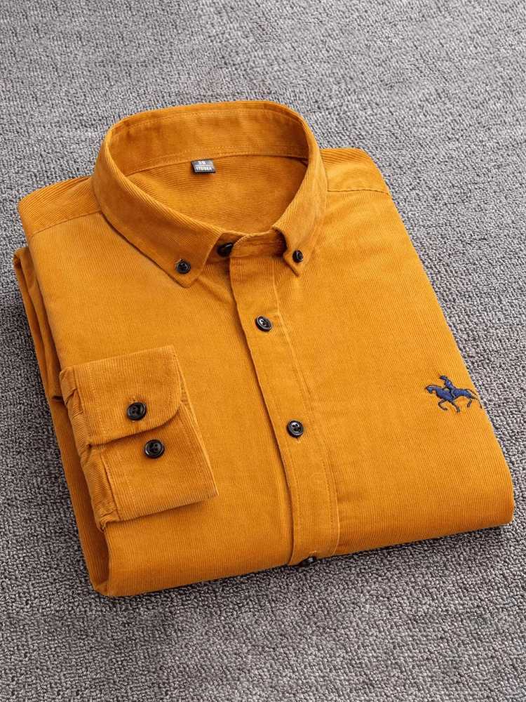 Camisa de algodón pana de manga larga para hombre