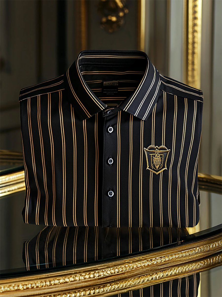 Camisa ejecutivo casual a rayas Logo estampado de manga larga para hombre