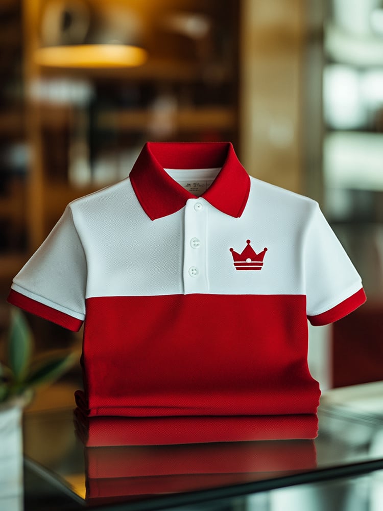 Camisa polo ejecutivo casual Crown Button de manga corta para hombre