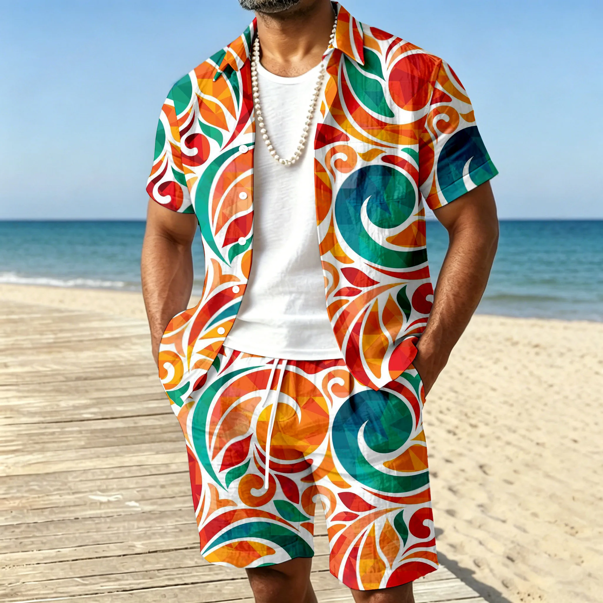 Conjunto de dos piezas casual Orange Color de manga corta camisa And shorts para hombre