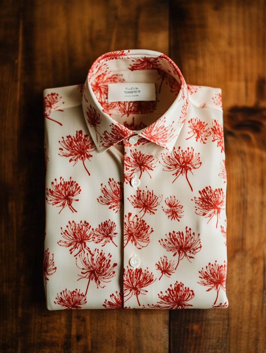 Camisa ejecutivo casual Higanbana floral solapa de manga corta para hombre