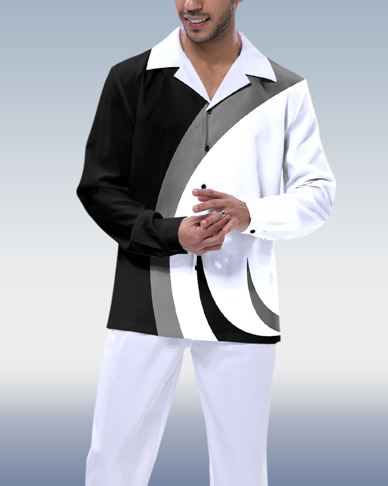 Suitmens Black White en bloques de color de manga larga Walking Suit para hombre