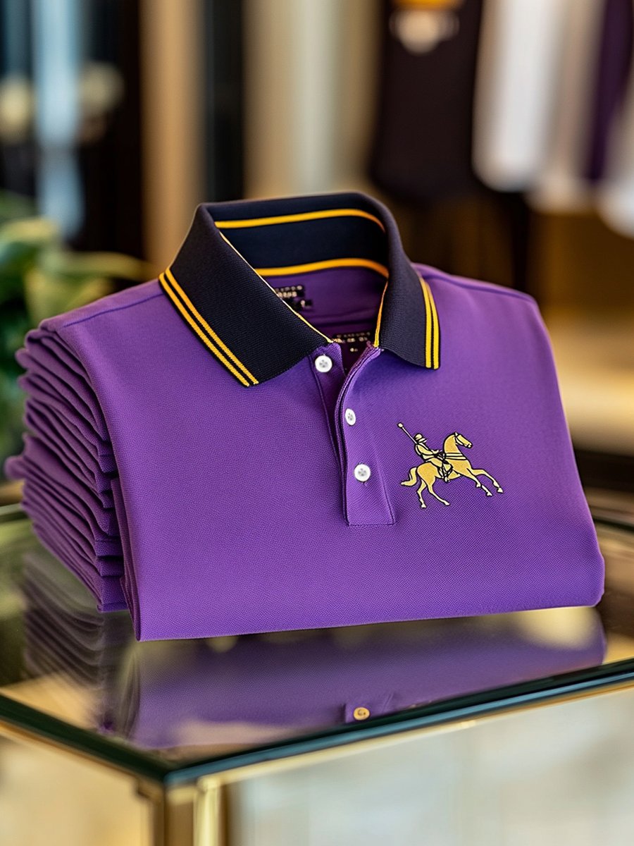 Camisa polo ejecutivo casual Purple Button de manga corta para hombre