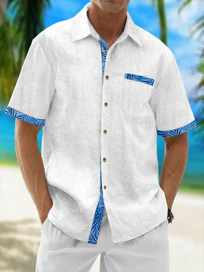Camisa Resort Style Contrast estampado casual de manga corta para hombre