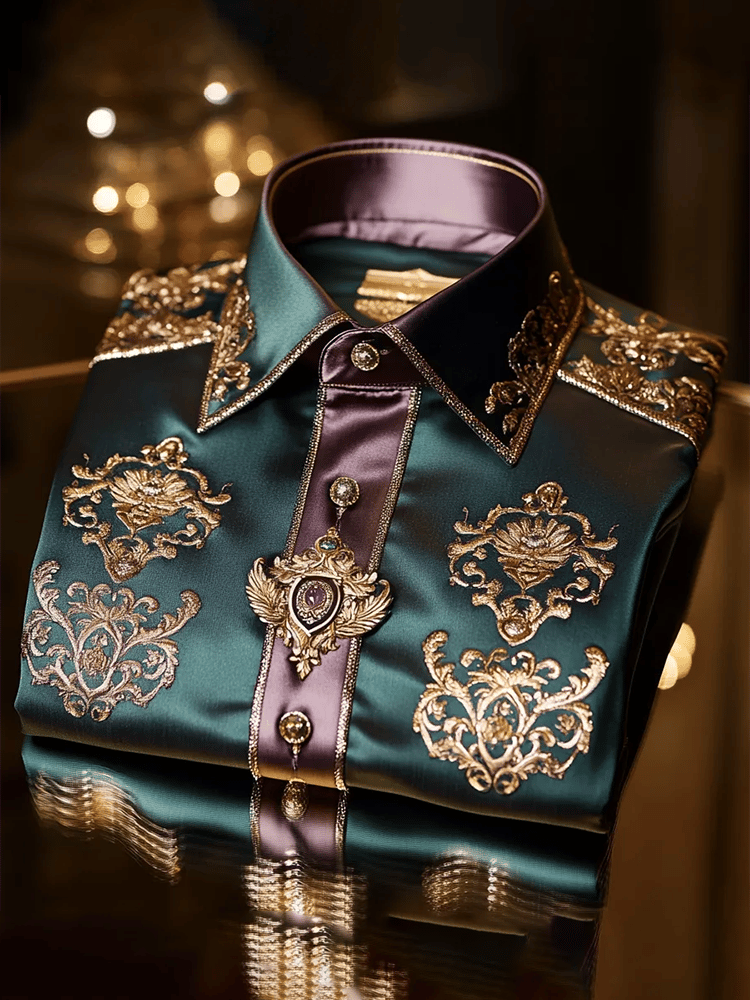 Camisa satén Luxe estampado de manga corta Button para hombre
