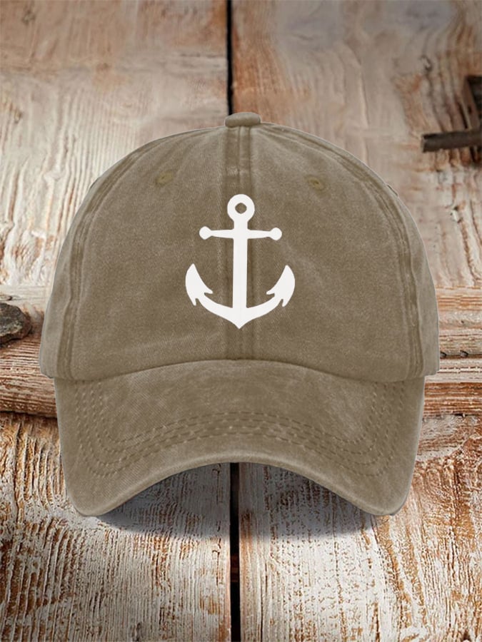 Unisex desgastado Washed de algodón "Anchor" Holiday casual estampado Hat