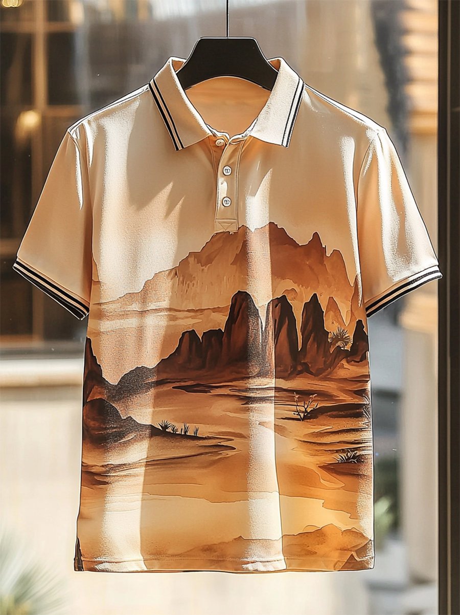 Camisa polo casual Holiday Button de manga corta para hombre