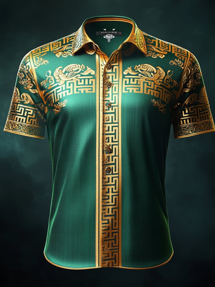 Camisa satén Luxe estampado de manga corta Button para hombre