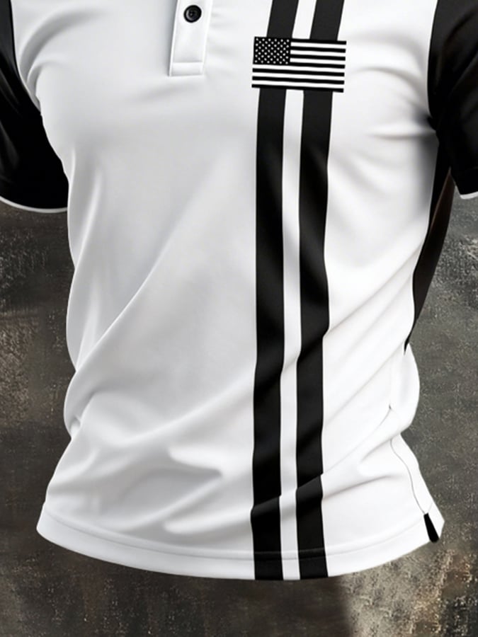 Camisa polo retro Patriotic Color-Block de manga corta para hombre