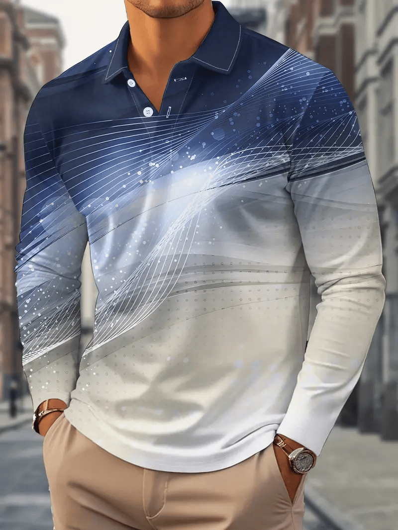 Camisa polo ejecutivo casual a rayas de manga larga para hombre