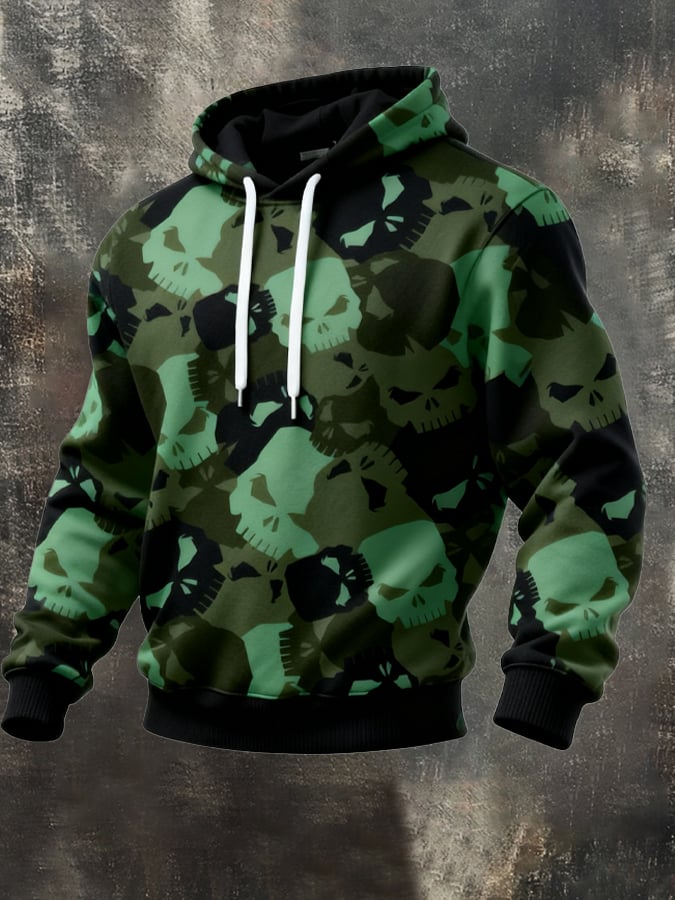 Sudadera retro desgastado en bloques de color camuflaje estampado casual de manga larga para hombre