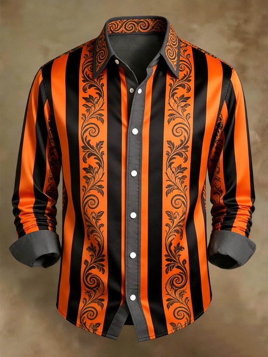 Camisa retro ejecutivo en bloques de color a rayas diseño de manga larga para hombre