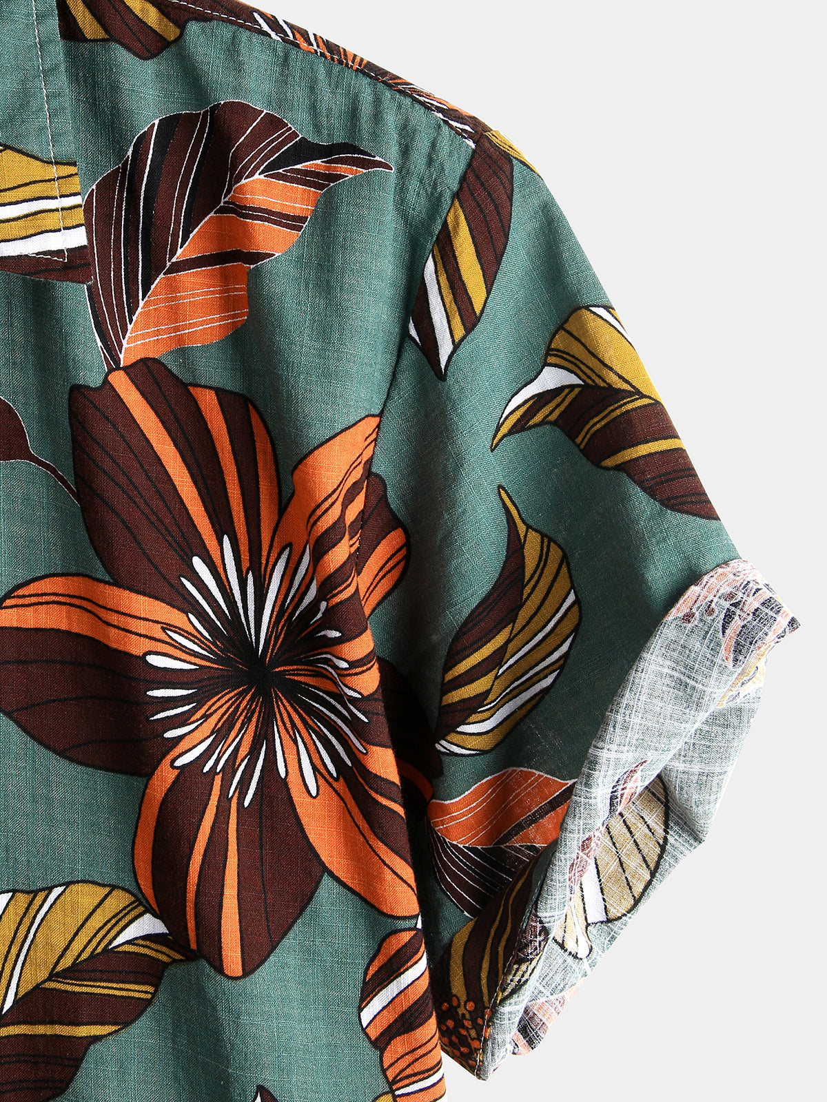 Camisa Flower Tropical Hawaii de algodón de manga corta para hombre
