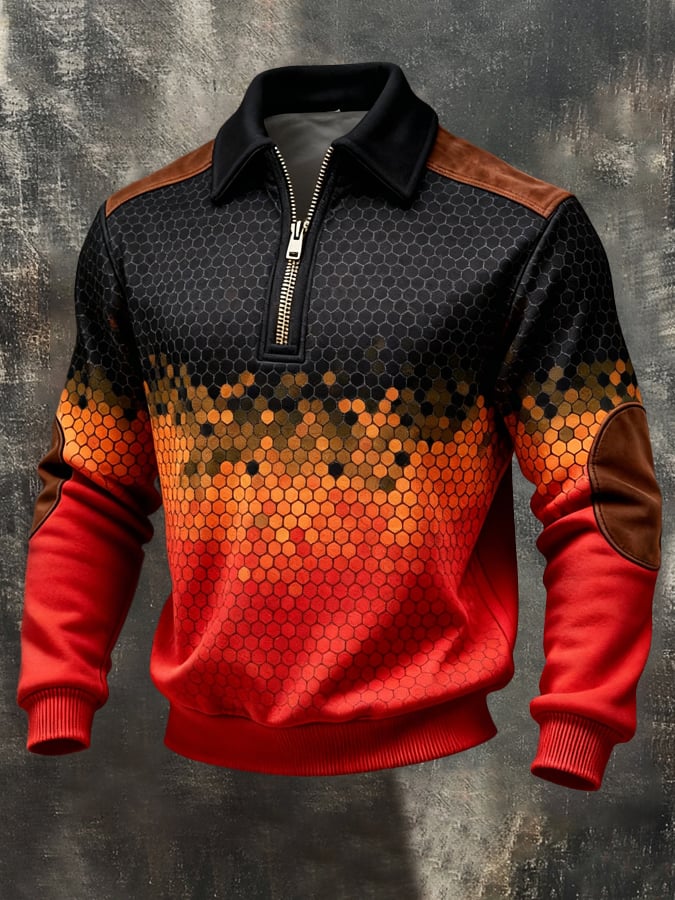 Sudadera retro en bloques de color estampado Color-Blocked con cierre para hombre