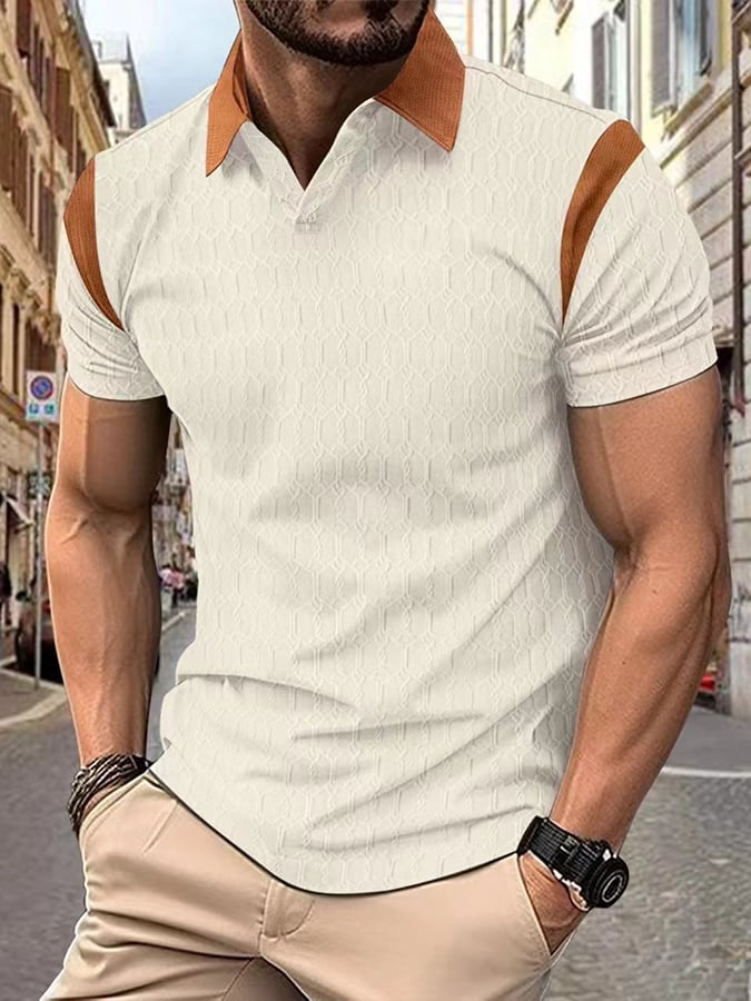 Camisa polo geométrico jacquard Fabric de modaable casual para hombre