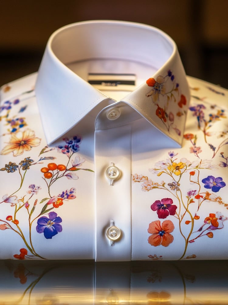 Camisa ejecutivo casual floral solapa de manga corta para hombre