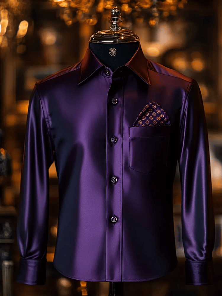 Camisa de lujo Romantic de color sólido de manga larga para hombre