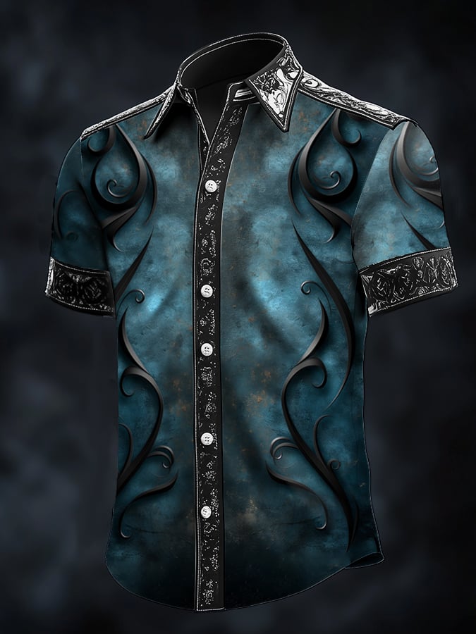 Camisa casual de moda Dark diseño Contrast satén para hombre