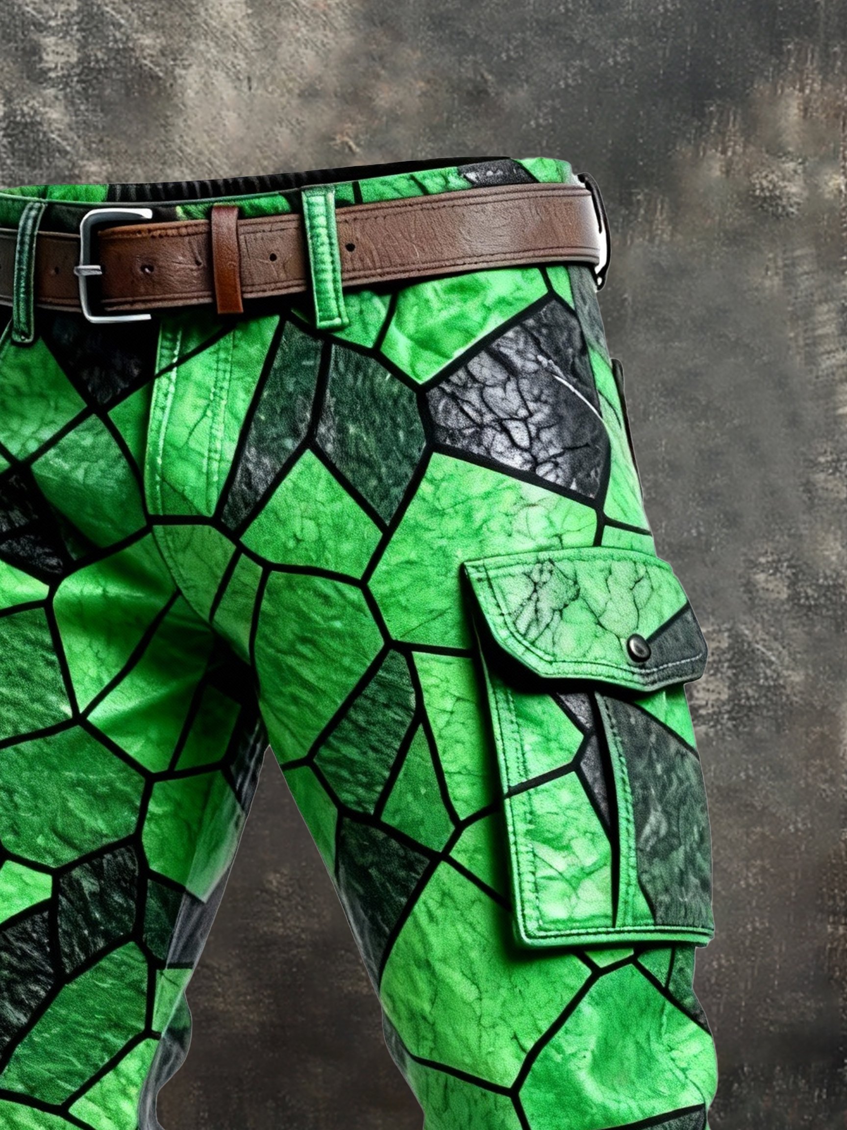 Pantalón retro en bloques de color desgastado bolsillo Cargo para hombre