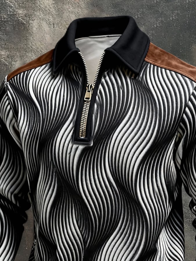Sudadera retro en bloques de color estampado Color-Blocked con cierre para hombre