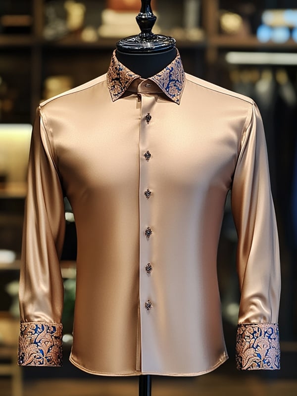 Camisa satén de lujo de color sólido ejecutivo de manga larga para hombre