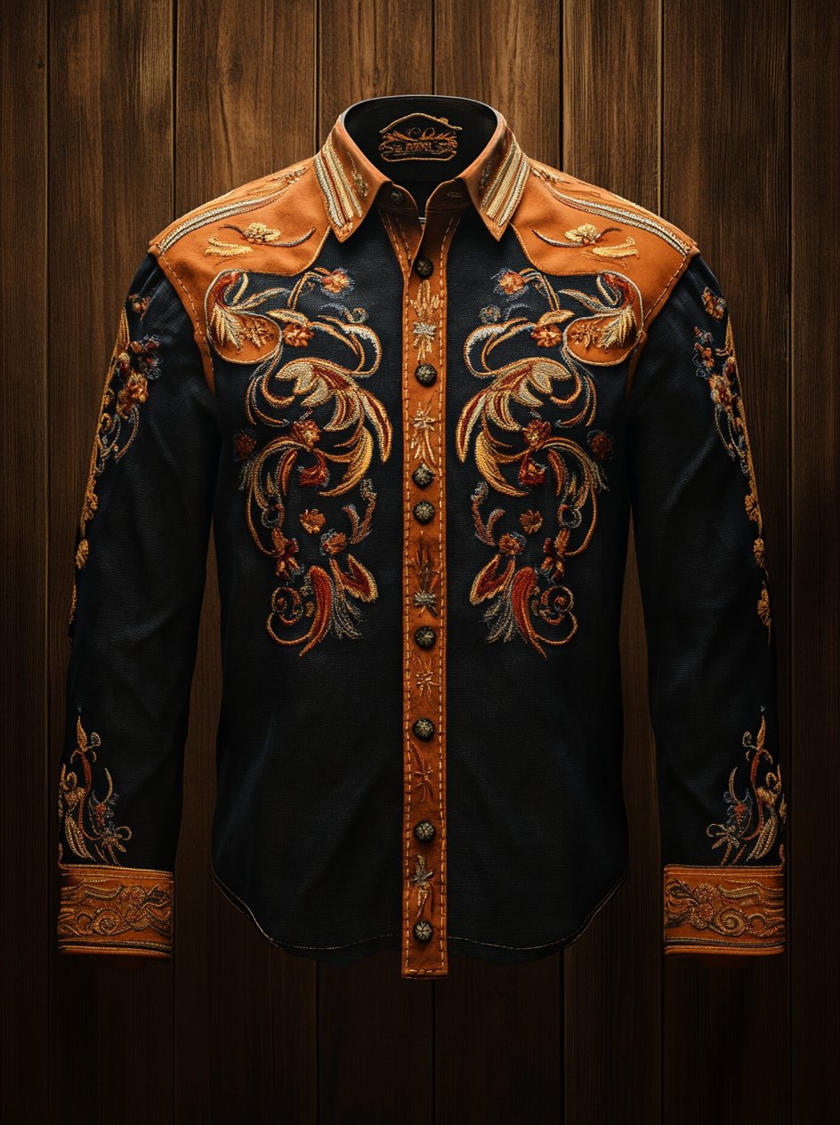 Camisa Western vintage Indian Totem estampado de manga larga para hombre