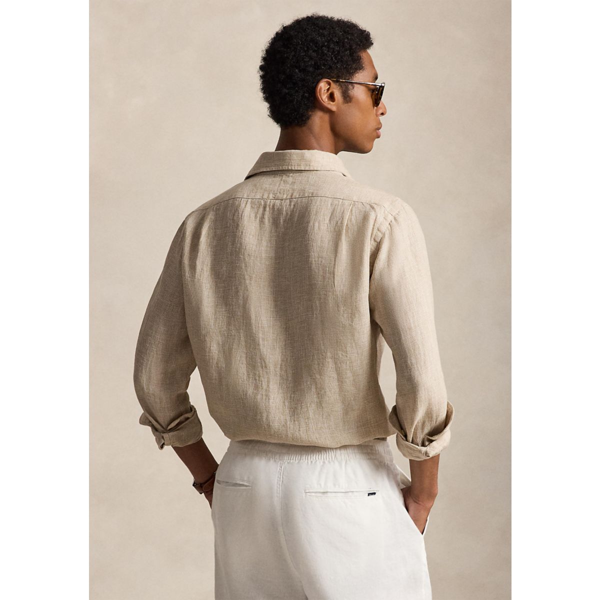 Men's Classic Fit Houndstooth Linen Shirt - 4