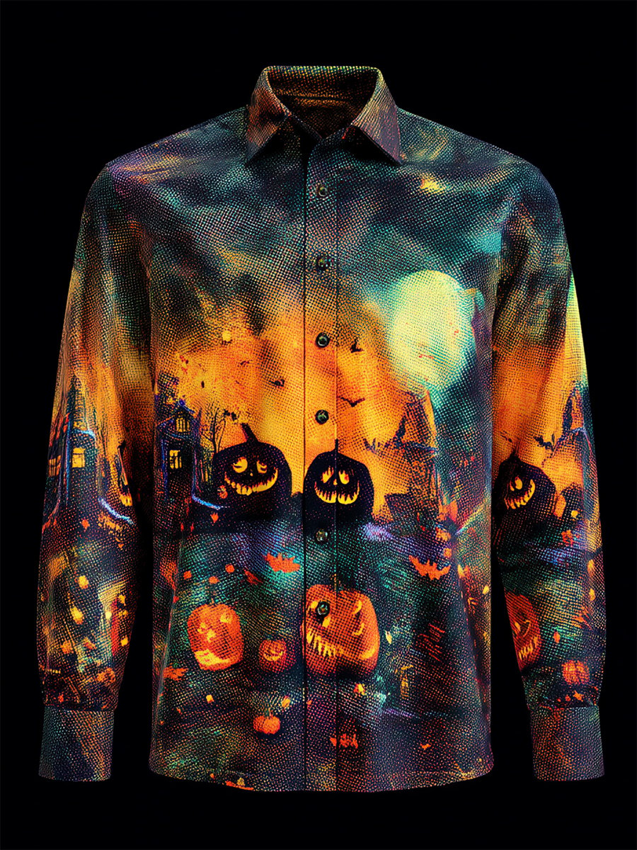 Camisa vintage Halloween estampado de manga larga para hombre