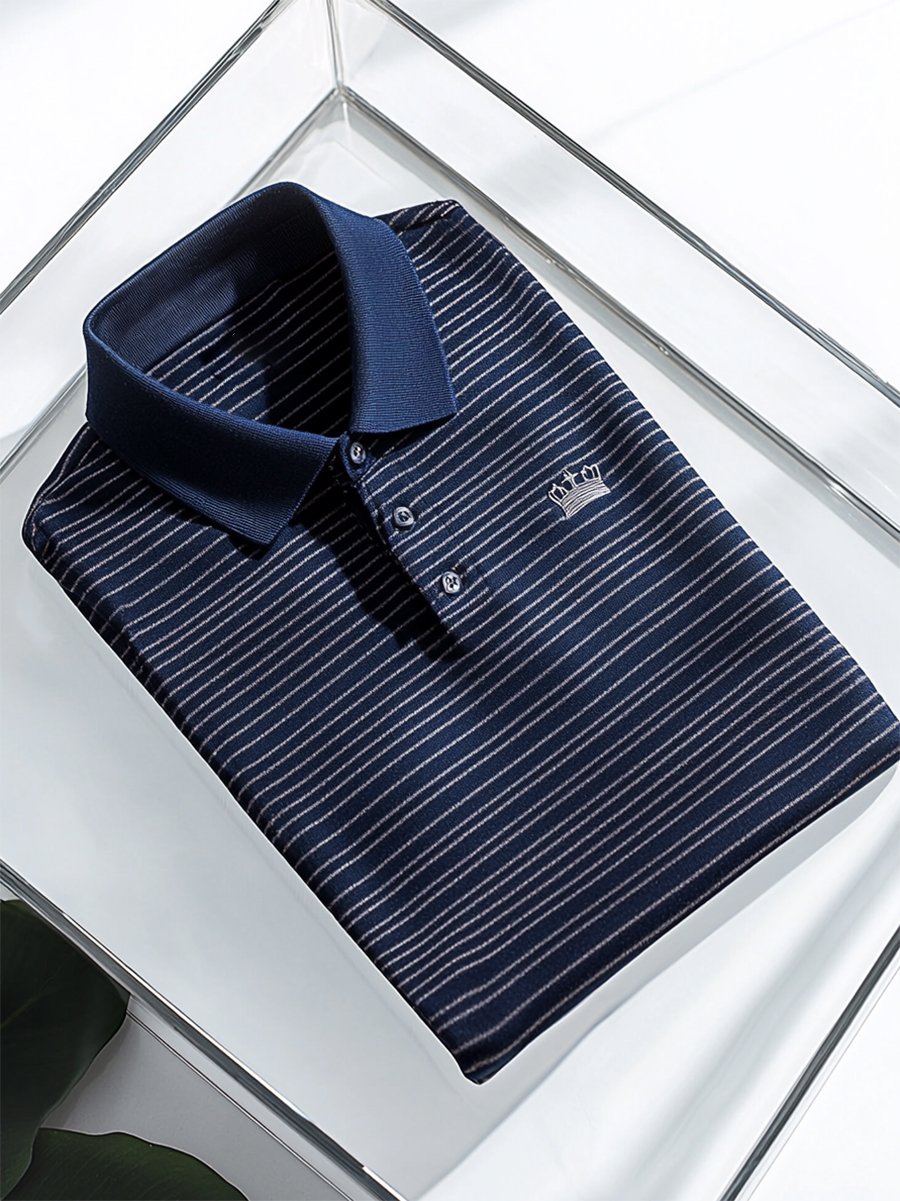 Camisa polo ejecutivo casual a rayas Button de manga corta para hombre