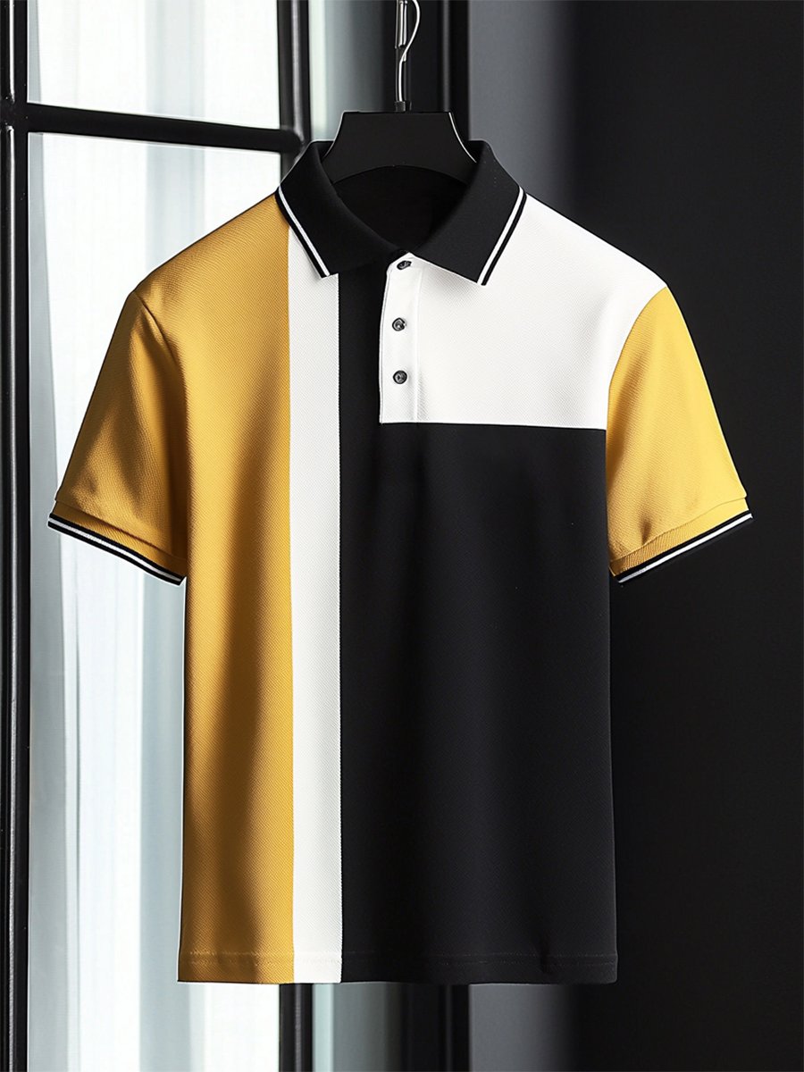 Camisa polo ejecutivo rayas Logo con botones de manga corta para hombre