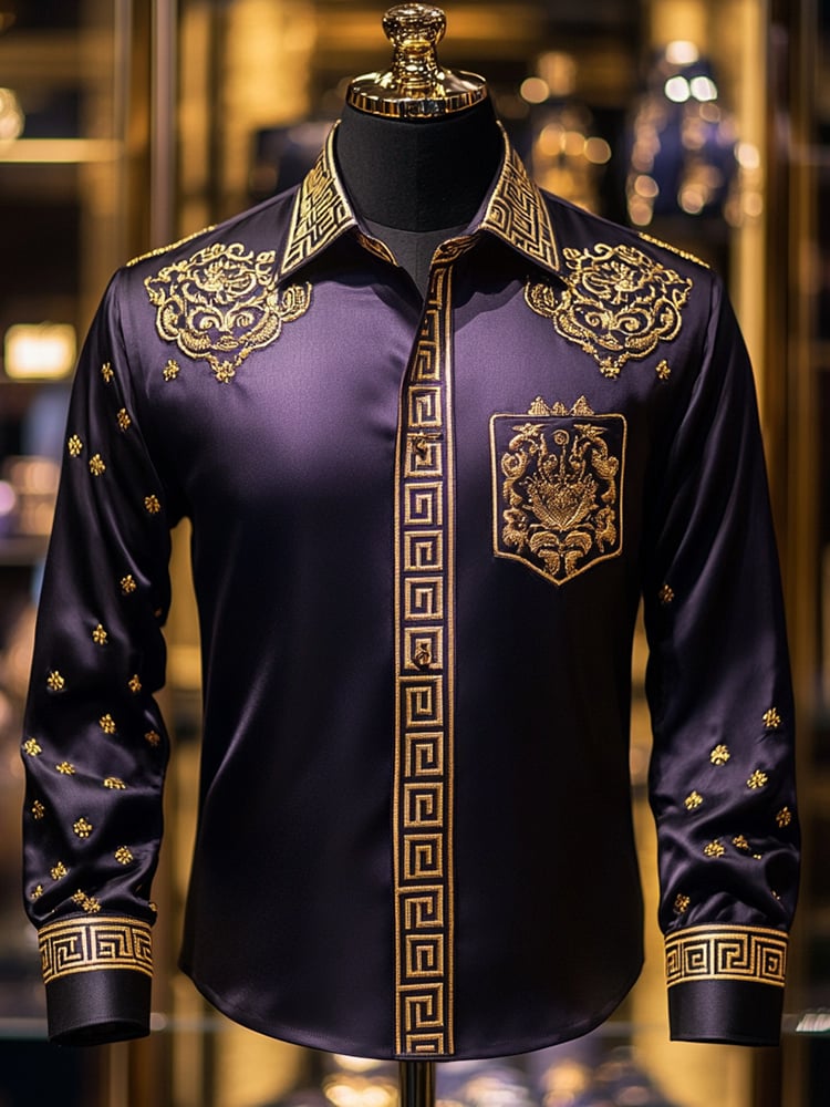 Camisa satén Luxe de manga larga con botones para hombre