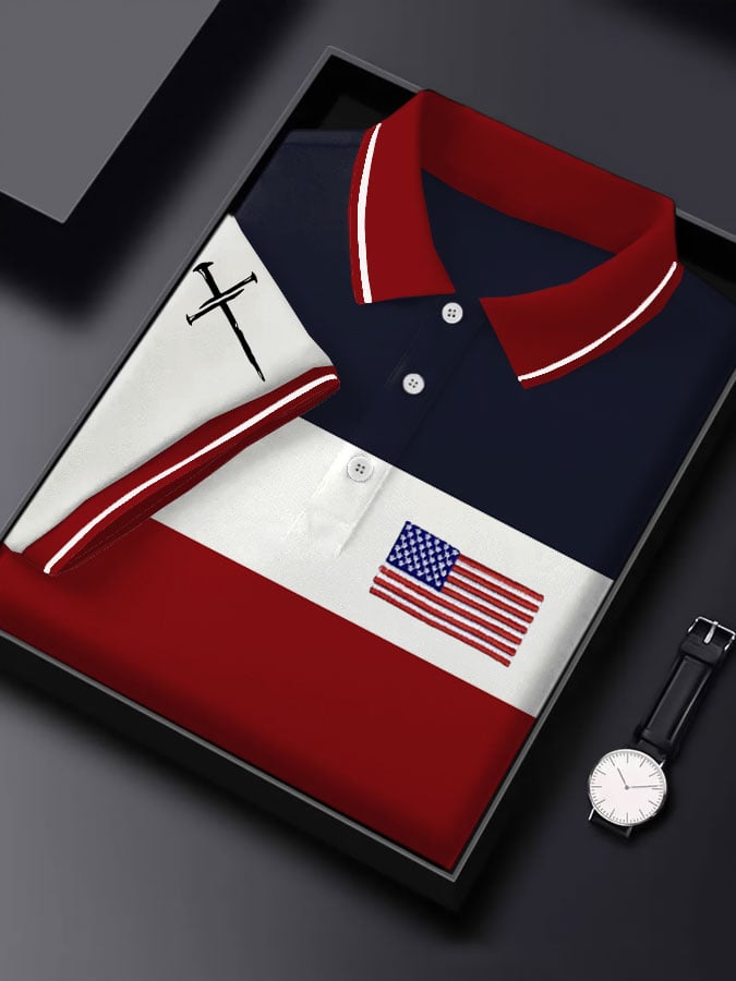 Camisa polo American Flag Independence Day estampado casual para hombre