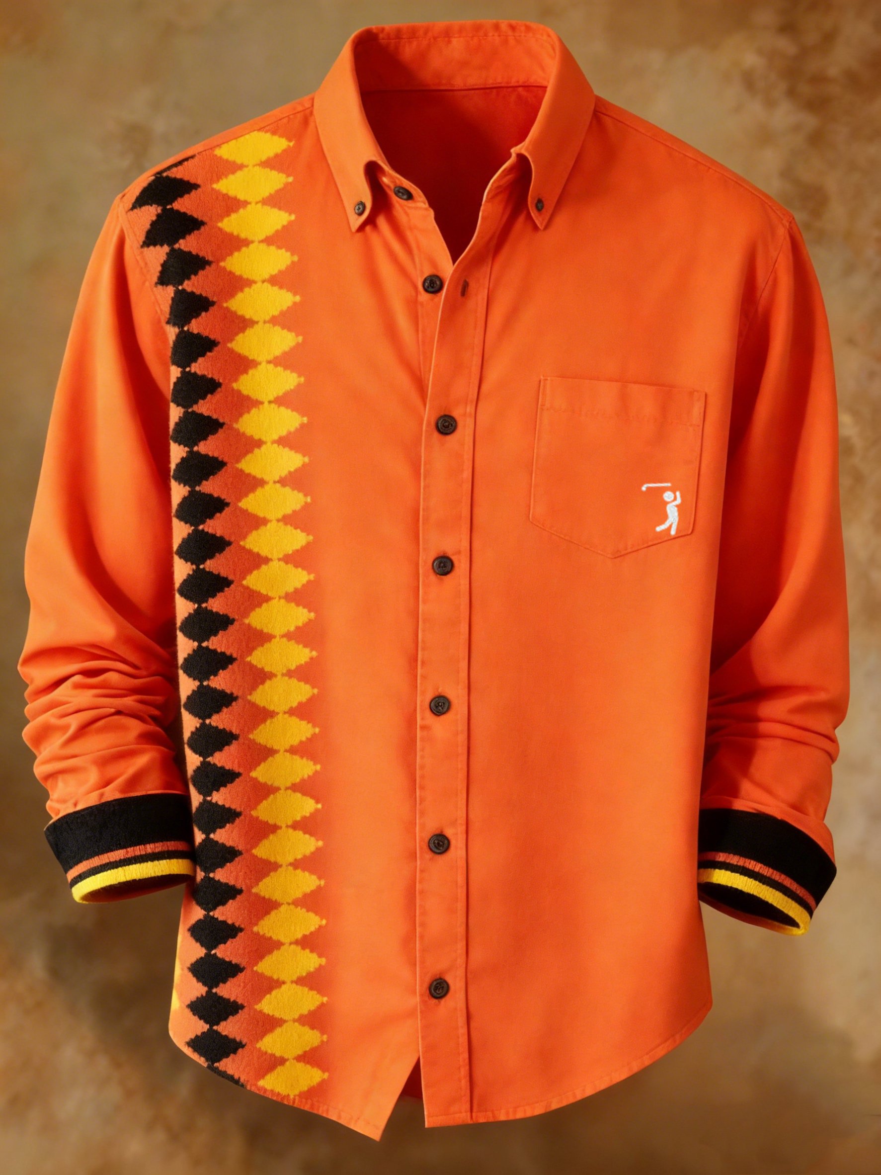 Camisa retro a cuadros diseño estampado Orange para hombre