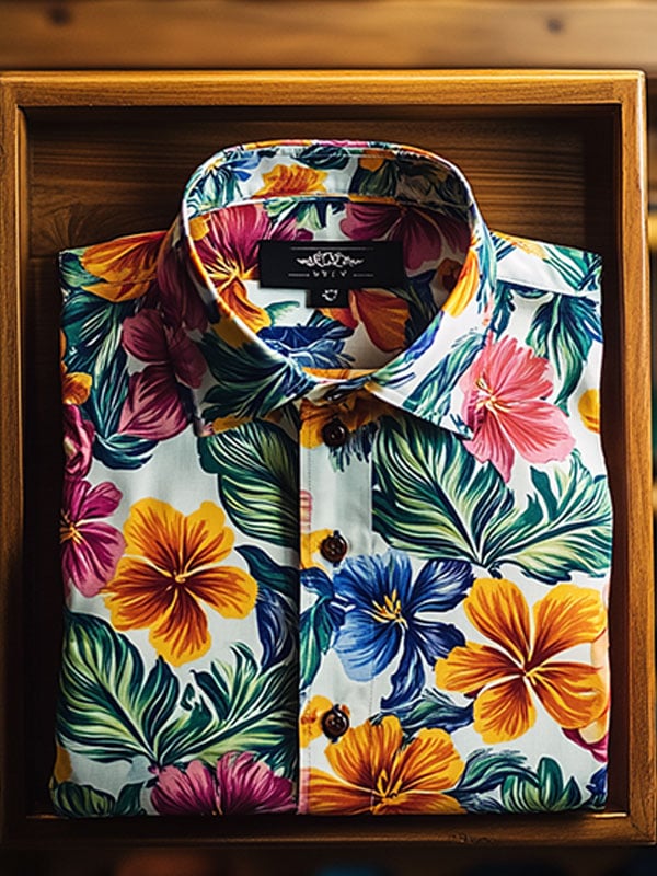 Camisa Beach Vacation floral de manga corta para hombre