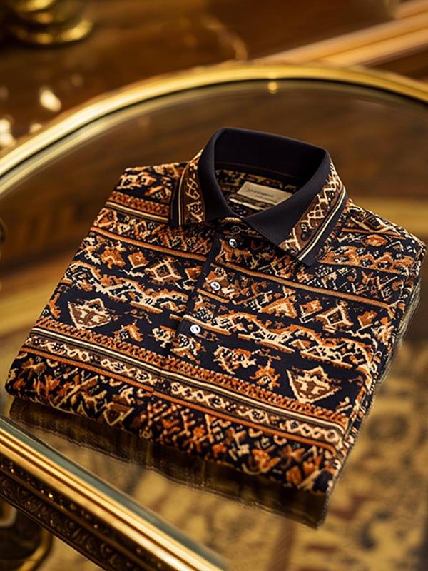 Camisa polo retro ejecutivo rayas estampado de manga larga para hombre