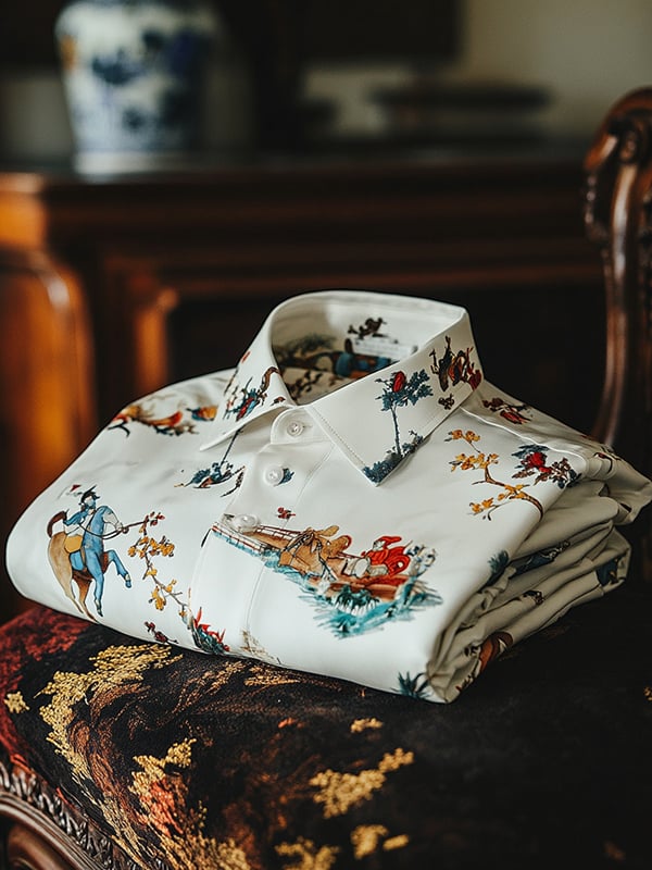 Camisa Western Equestrian estampado de manga larga para hombre