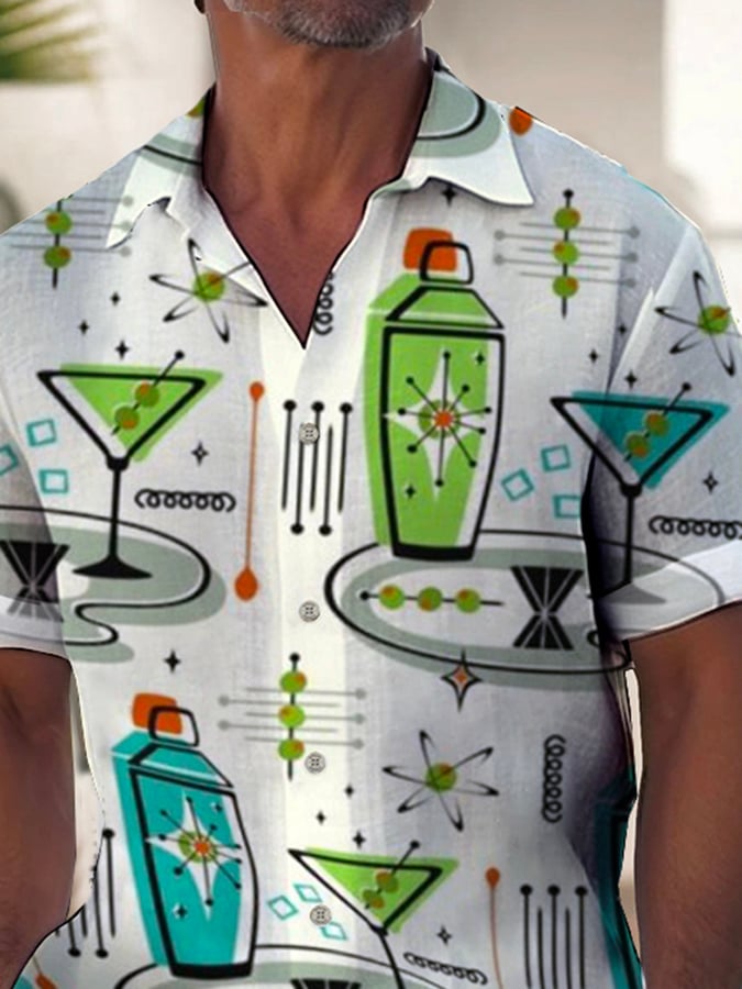Camisa de moda casual Art estampado de manga corta para hombre