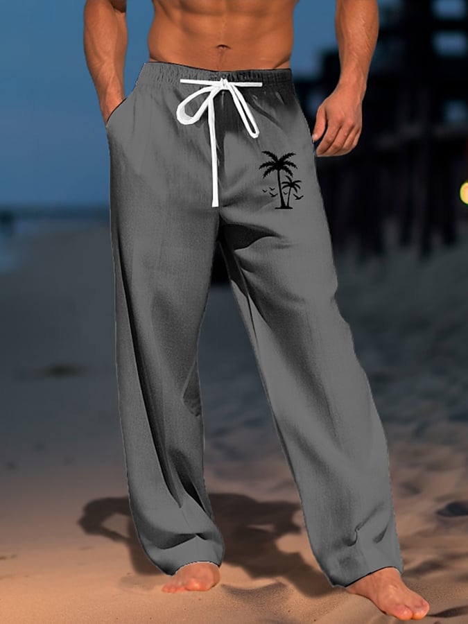 Pantalón de modaable Resort estampado Lace-Up holgado casual para hombre