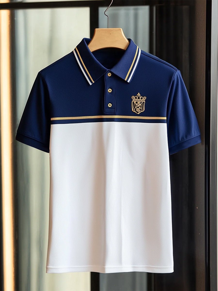 Camisa polo ejecutivo rayas Logo con botones de manga corta para hombre