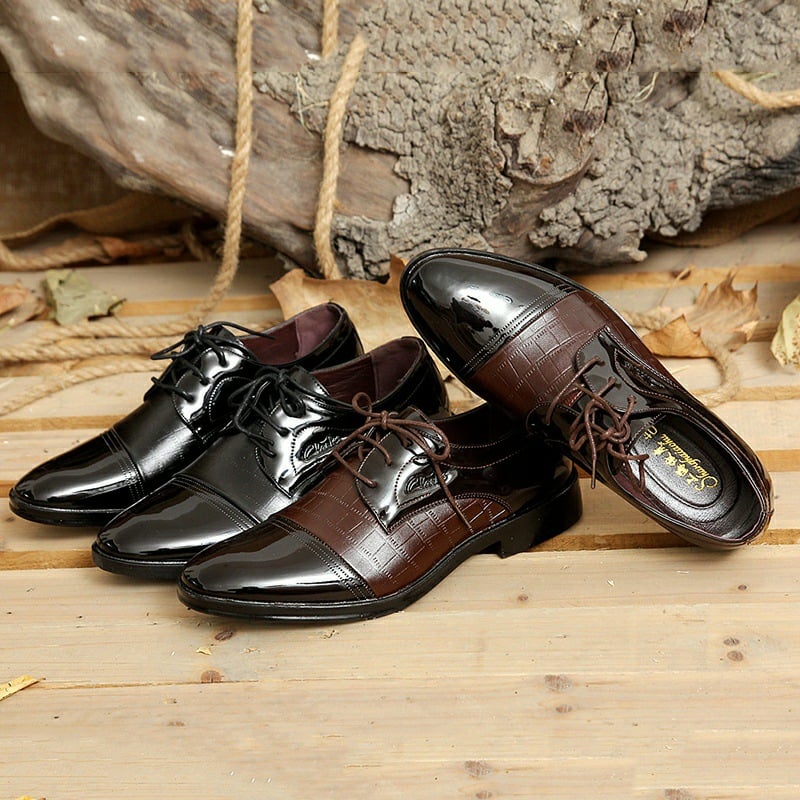 Zapatos ejecutivo casual Pointed ToePatchpara trabajo Lace Up Oxfords Faux cuero Patant para hombre