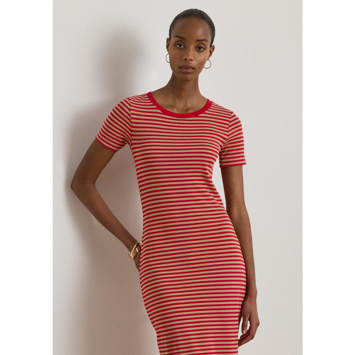 Striped Cotton-Blend Ribbed Shirt Dress - 1