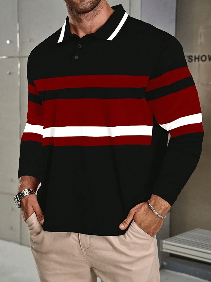 Camisa polo a rayas ejecutivo casual de manga larga para hombre