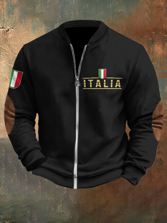 Sudadera vintage Italia estampado casual cierre para hombre