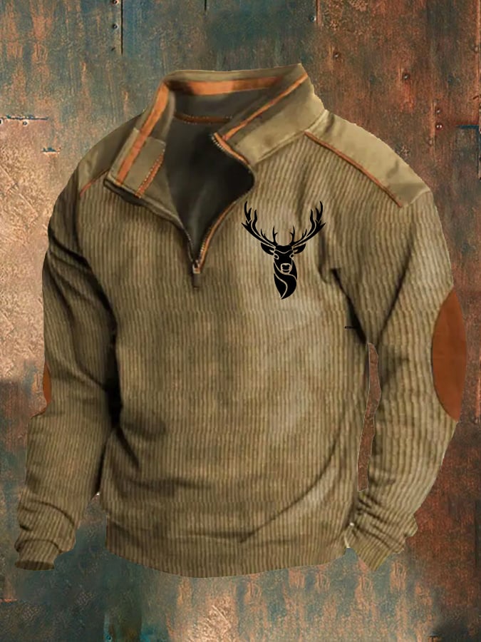 Sudadera casual vintage Western Style Zip Contrast para hombre